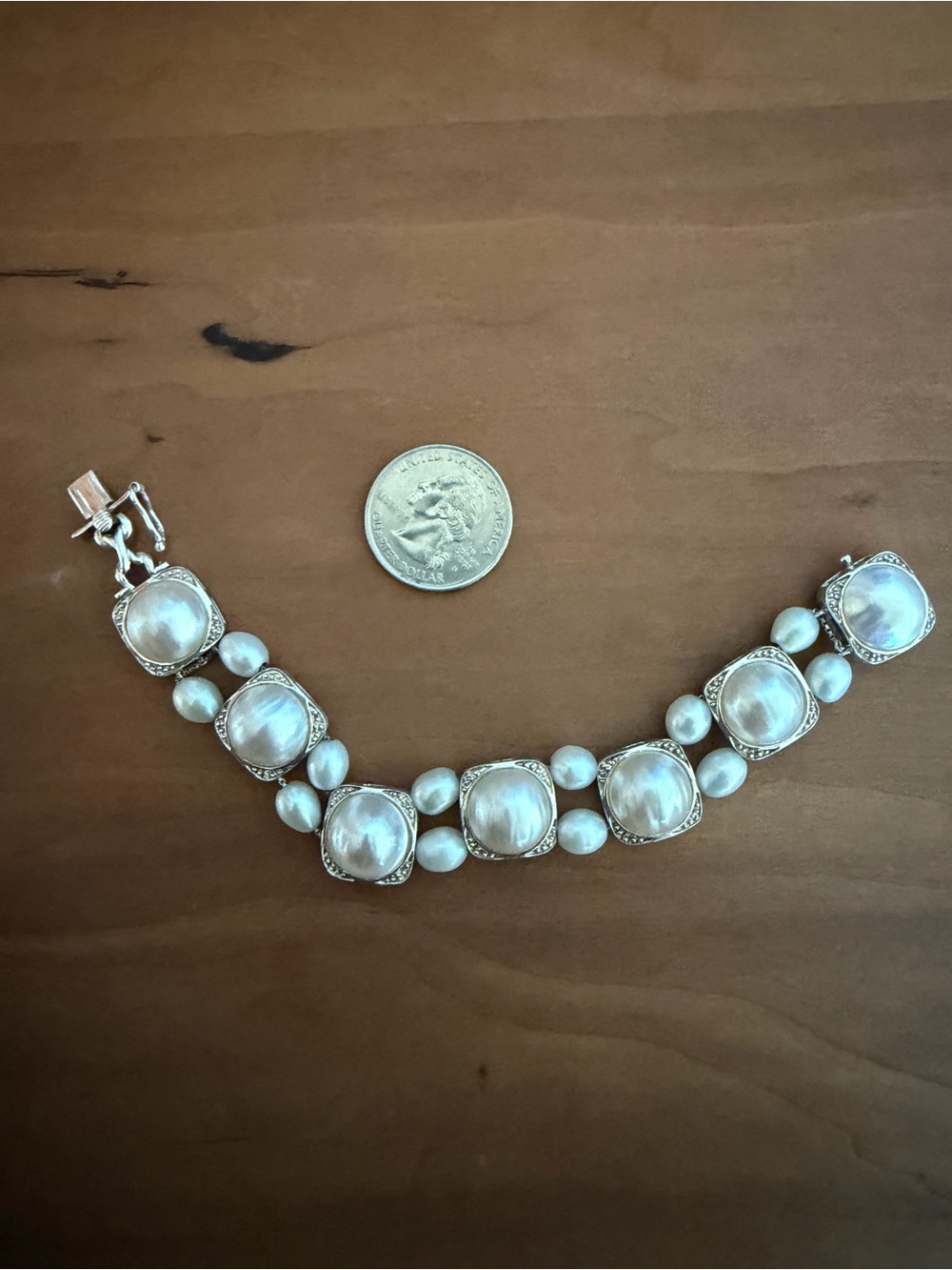 Elegant Mabe Pearl and Silver Statement Bracelet
